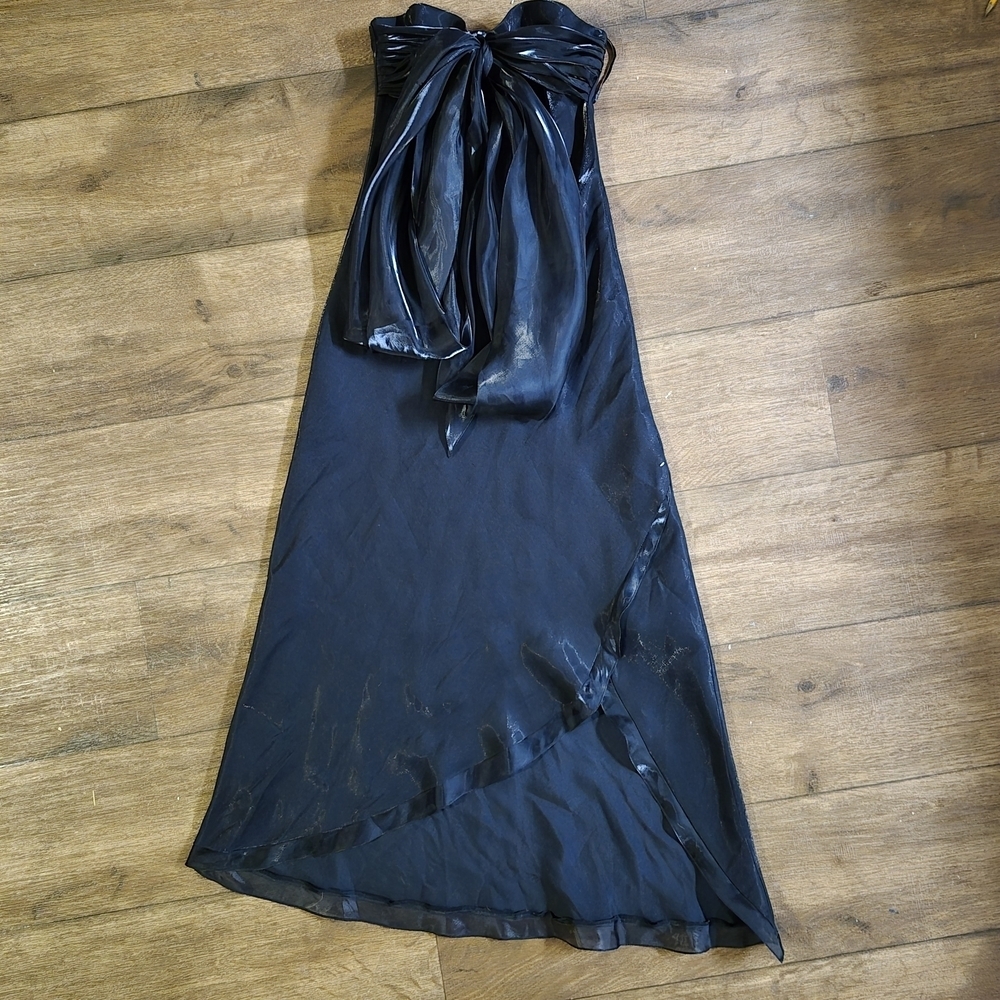 Vintage DANIEL YORI Elegant Black Strapless Evening Dress with Sheer Overlay  M